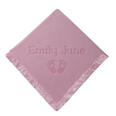 Personalized Newborn Blanket with Hearts and Feet, One Line (Pink and Blue)