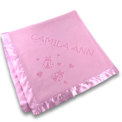 Personalized Flowers and Bugs Pink Baby Blanket