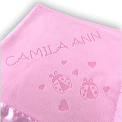 Personalized Flowers and Bugs Pink Baby Blanket