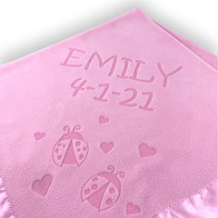 Personalized Flowers and Bugs Pink Baby Blanket