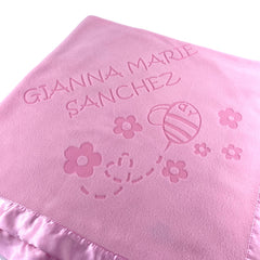 Personalized Flowers and Bugs Pink Baby Blanket