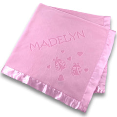 Personalized Flowers and Bugs Pink Baby Blanket