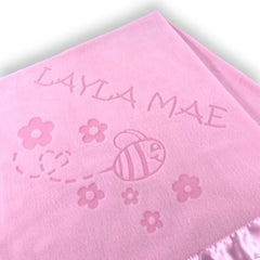 Personalized Flowers and Bugs Pink Baby Blanket