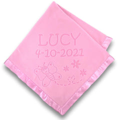 Personalized Flowers and Bugs Pink Baby Blanket