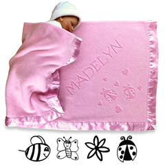 Personalized Flowers and Bugs Pink Baby Blanket