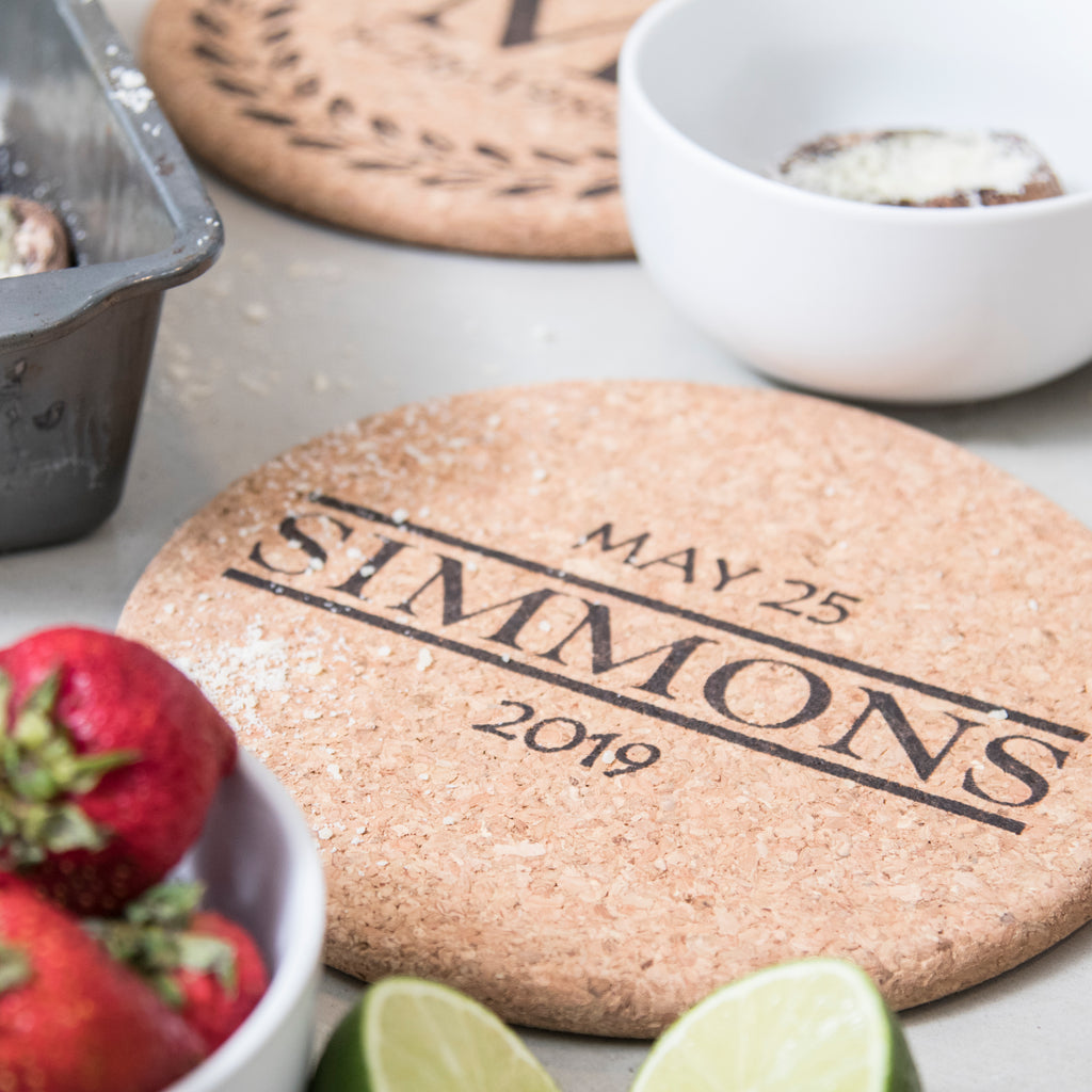 Personalized 7" Cork Trivets - Set of 2 - Bar Design