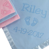 Personalized Newborn Blanket with Hearts and Feet, Two Lines (Pink and Blue)