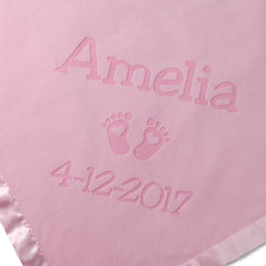 Personalized Newborn Blanket with Hearts and Feet, Two Lines (Pink and Blue)