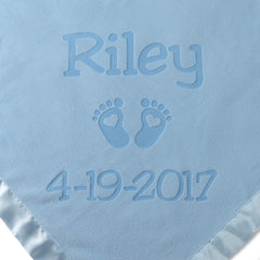 Personalized Newborn Blanket with Hearts and Feet, Two Lines (Pink and Blue)
