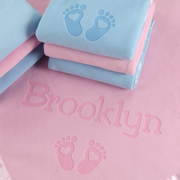 Personalized Newborn Blanket with Hearts and Feet, One Line (Pink and Blue)