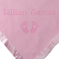 Personalized Newborn Blanket with Hearts and Feet, One Line (Pink and Blue)