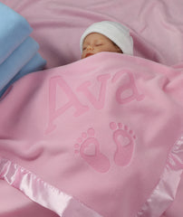 Personalized Newborn Blanket with Hearts and Feet, One Line (Pink and Blue)