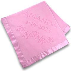 Personalized Flowers and Bugs Pink Baby Blanket