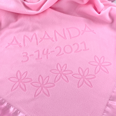 Personalized Flowers and Bugs Pink Baby Blanket