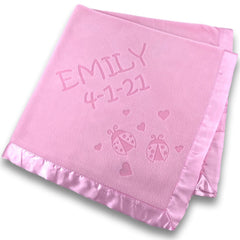 Personalized Flowers and Bugs Pink Baby Blanket