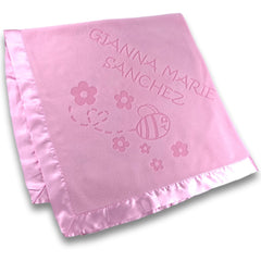 Personalized Flowers and Bugs Pink Baby Blanket