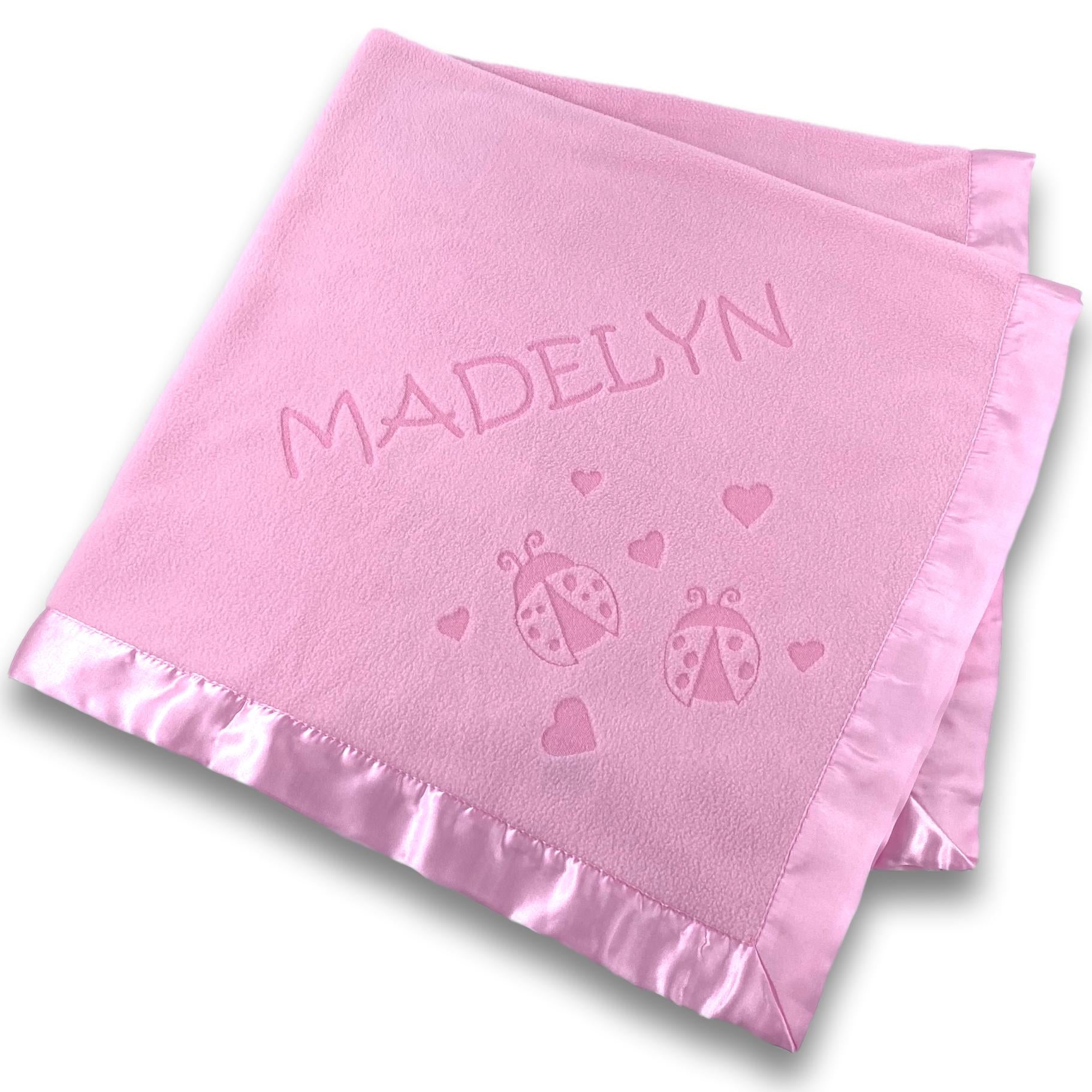 Personalized Flowers and Bugs Pink Baby Blanket – Custom Catch