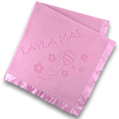 Personalized Flowers and Bugs Pink Baby Blanket