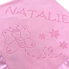 Personalized Flowers and Bugs Pink Baby Blanket