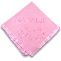 Personalized Flowers and Bugs Pink Baby Blanket