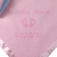 Personalized Newborn Blanket with Hearts and Feet, Two Lines (Pink and Blue)
